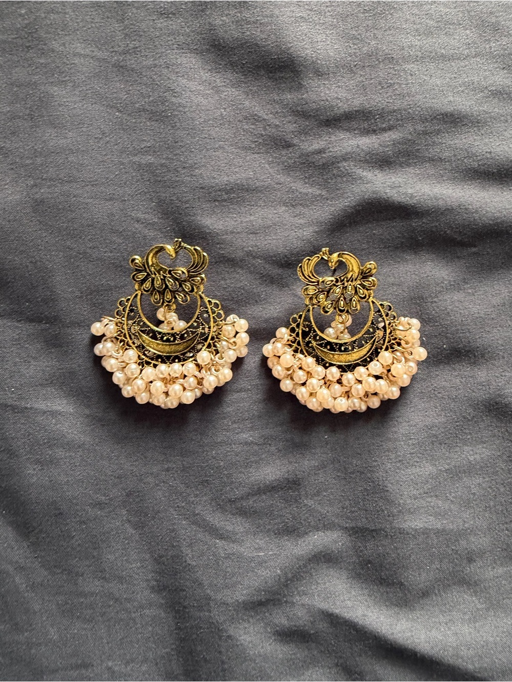 Handcrafted Gold-Tone Pearl Cluster Chandbali Earrings